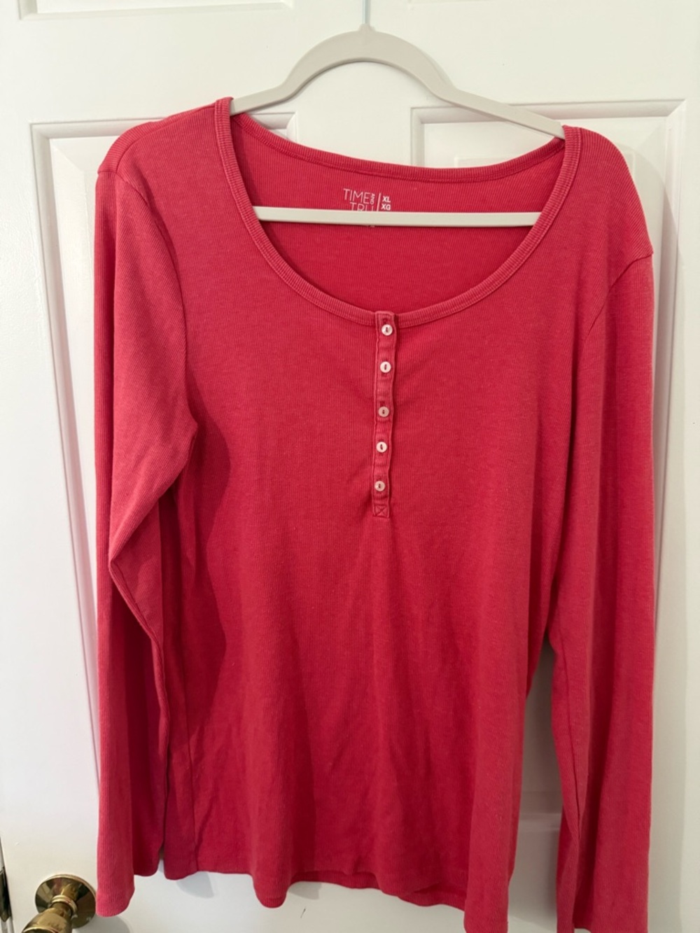 Time and Tru Coral Pink Long-Sleeve Henley Top
